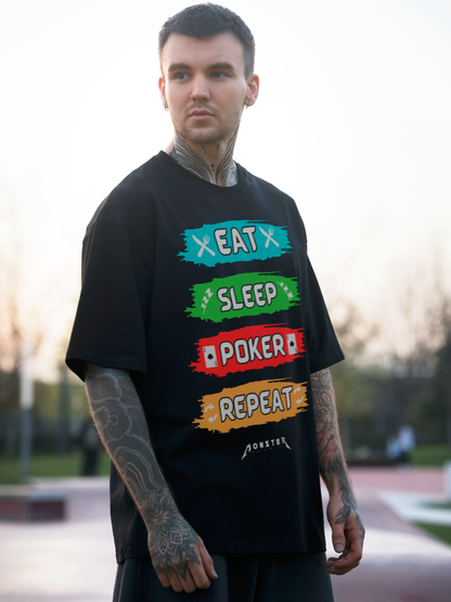 Eat Sleep Poker Repeat Unisex Oversized Tee
