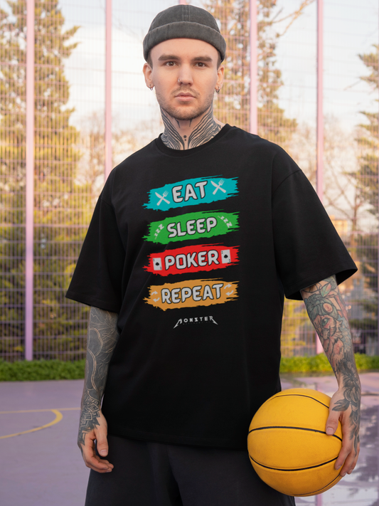 Eat Sleep Poker Repeat Unisex Oversized Tee